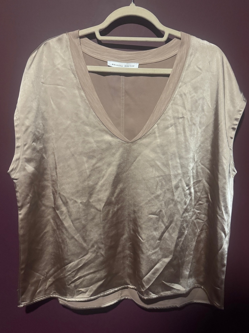 MELISSA NEPTON Satin V-Neck Camisole in Taupe